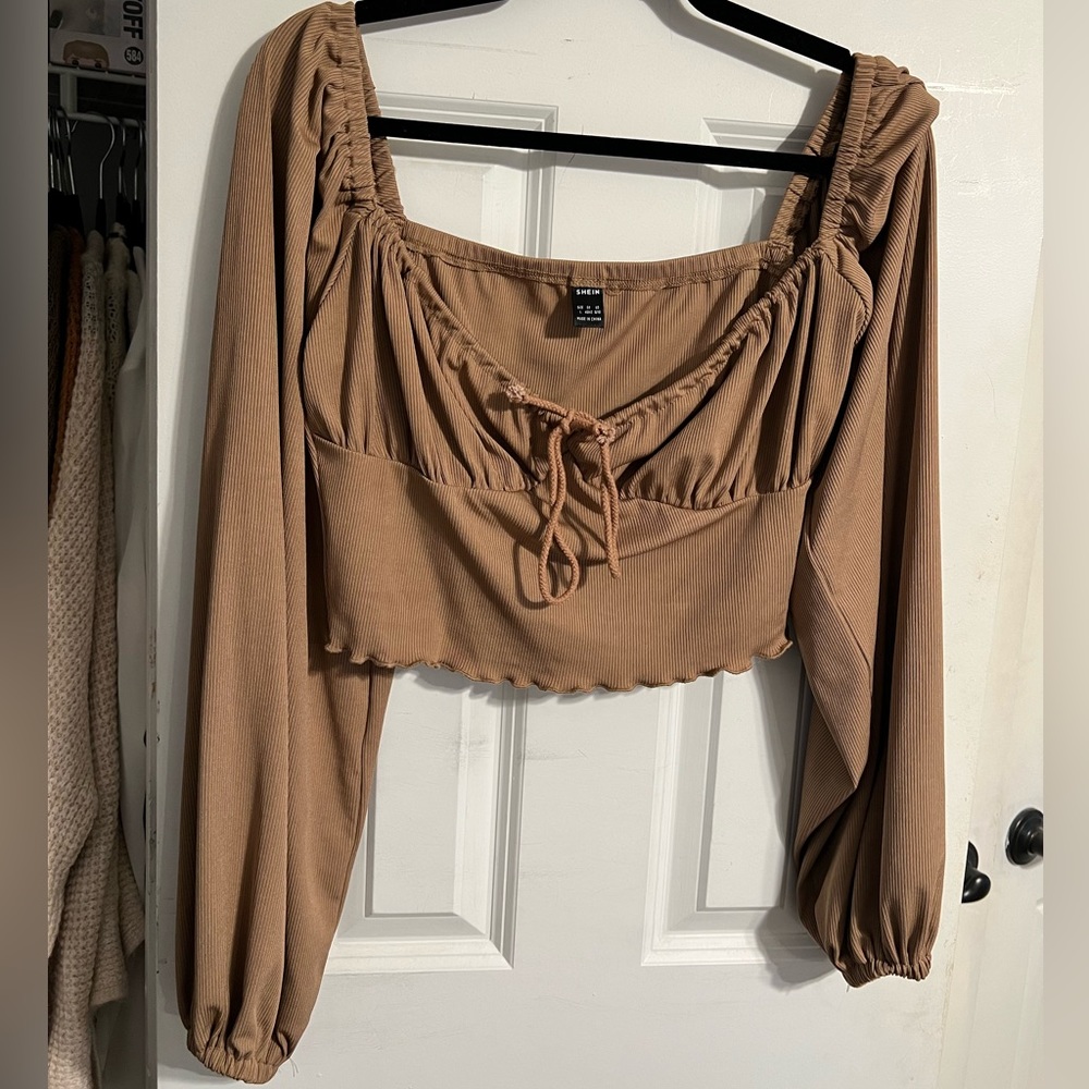 shein tan long sleeve top